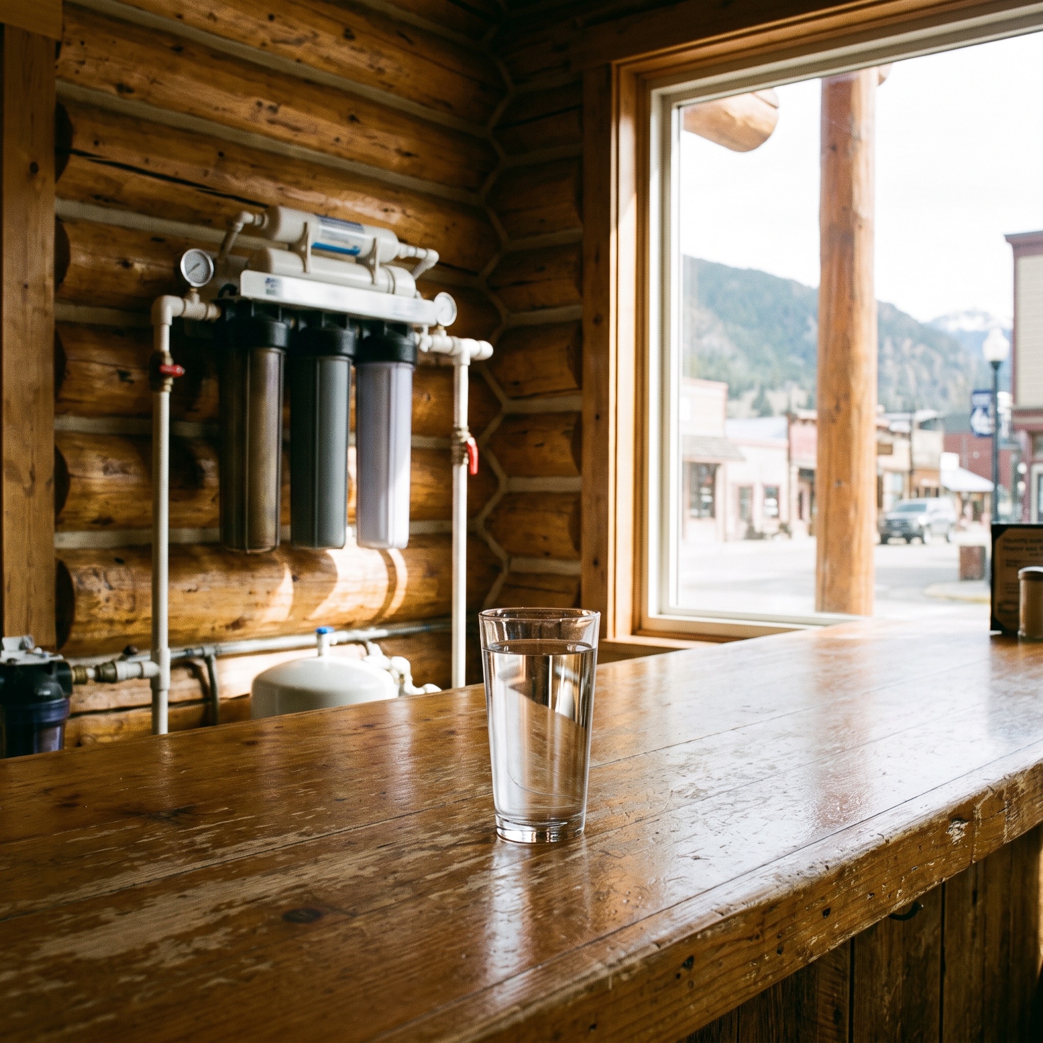 Commercial Water Purification in Colorado Commercial water purification system serving a Colorado restaurant with clear water