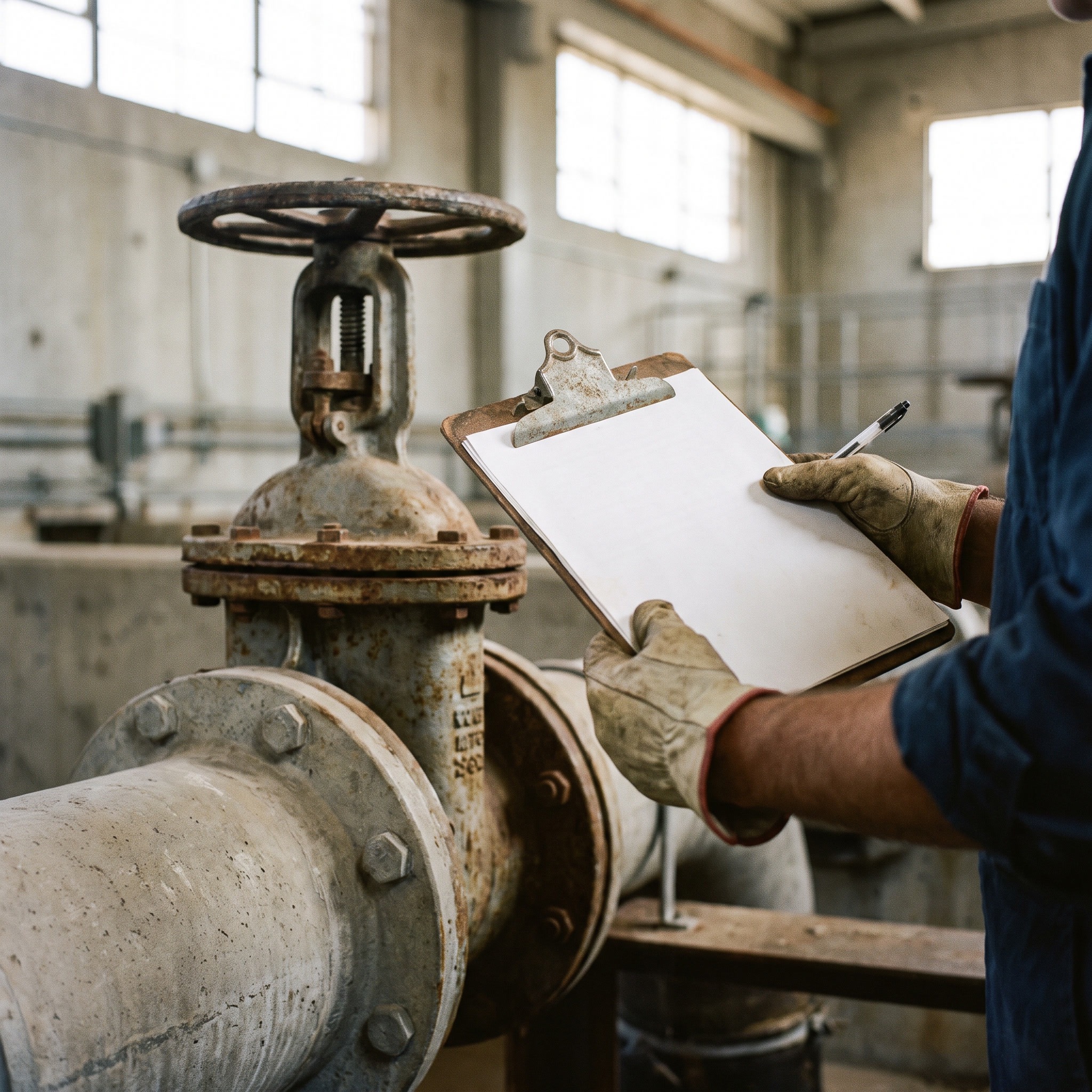 Water treatment professional inspecting infrastructure at a Colorado water treatment facility