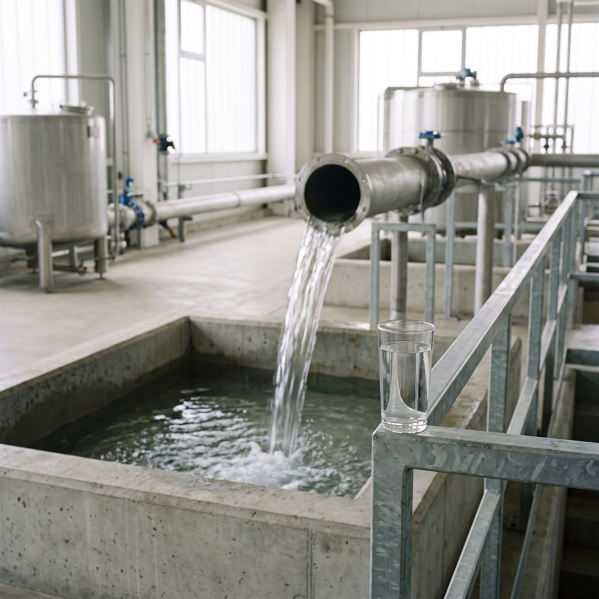 Municipal Water Consulting in Colorado Municipal water treatment facility in Colorado with clear water flowing from a pipe