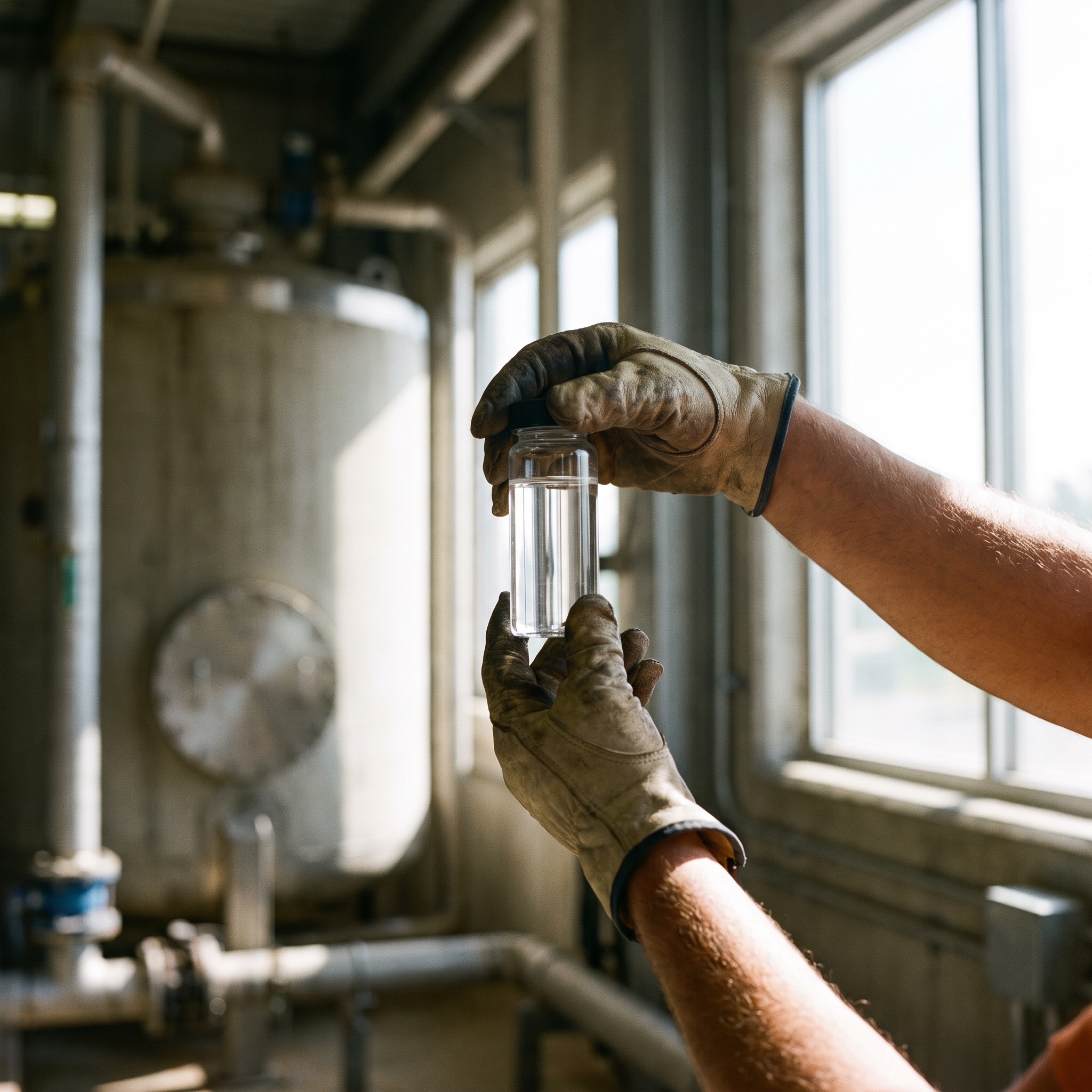 Water treatment professional testing water quality at a Colorado municipal treatment facility