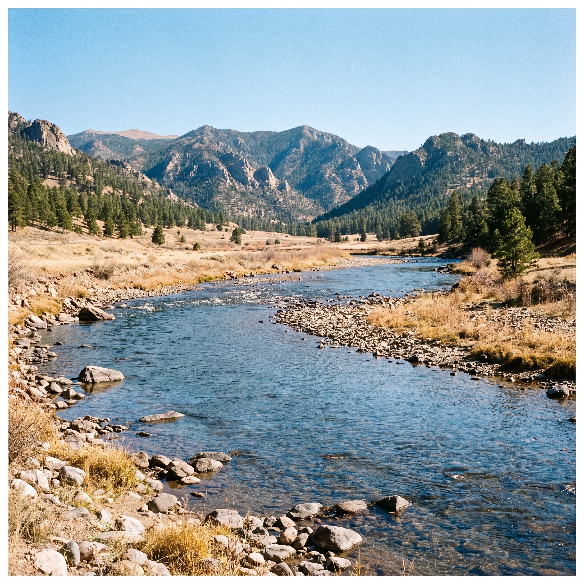 PFAS in Colorado Water Sources Colorado river flowing through a landscape with mountains, representing source water that may carry PFAS