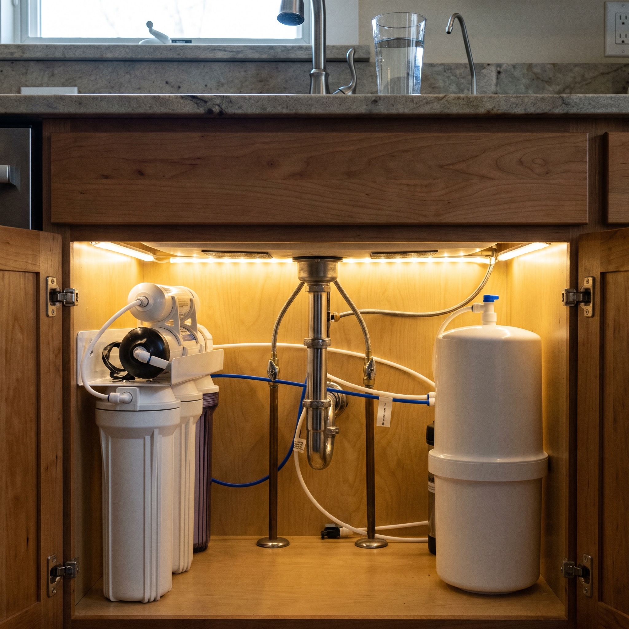 RO PFAS Removal in Colorado Reverse osmosis system installed under a kitchen sink for PFAS removal in a Colorado home