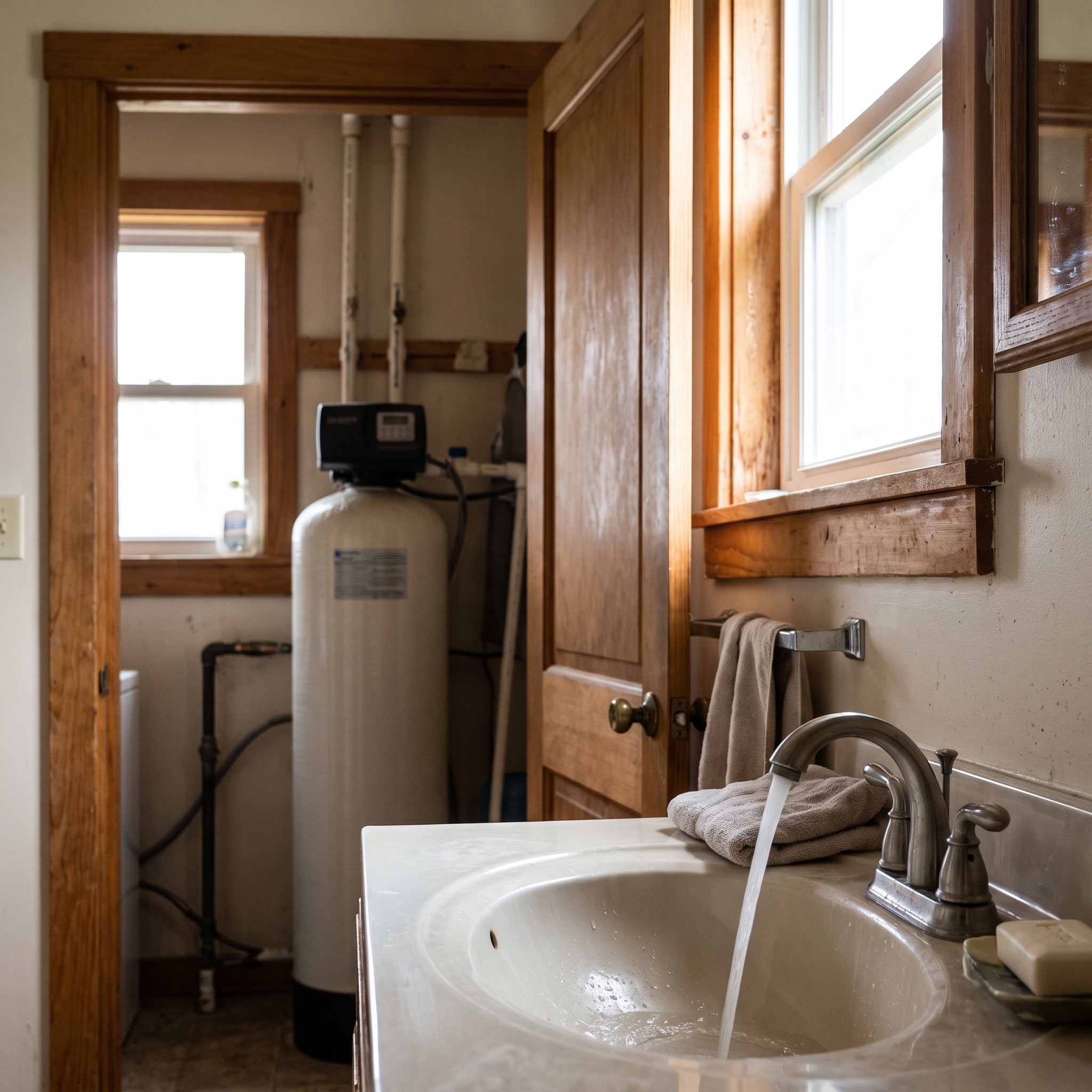 Residential Water Softeners in Colorado Residential water softener system installed in a Colorado home with clear water at the tap