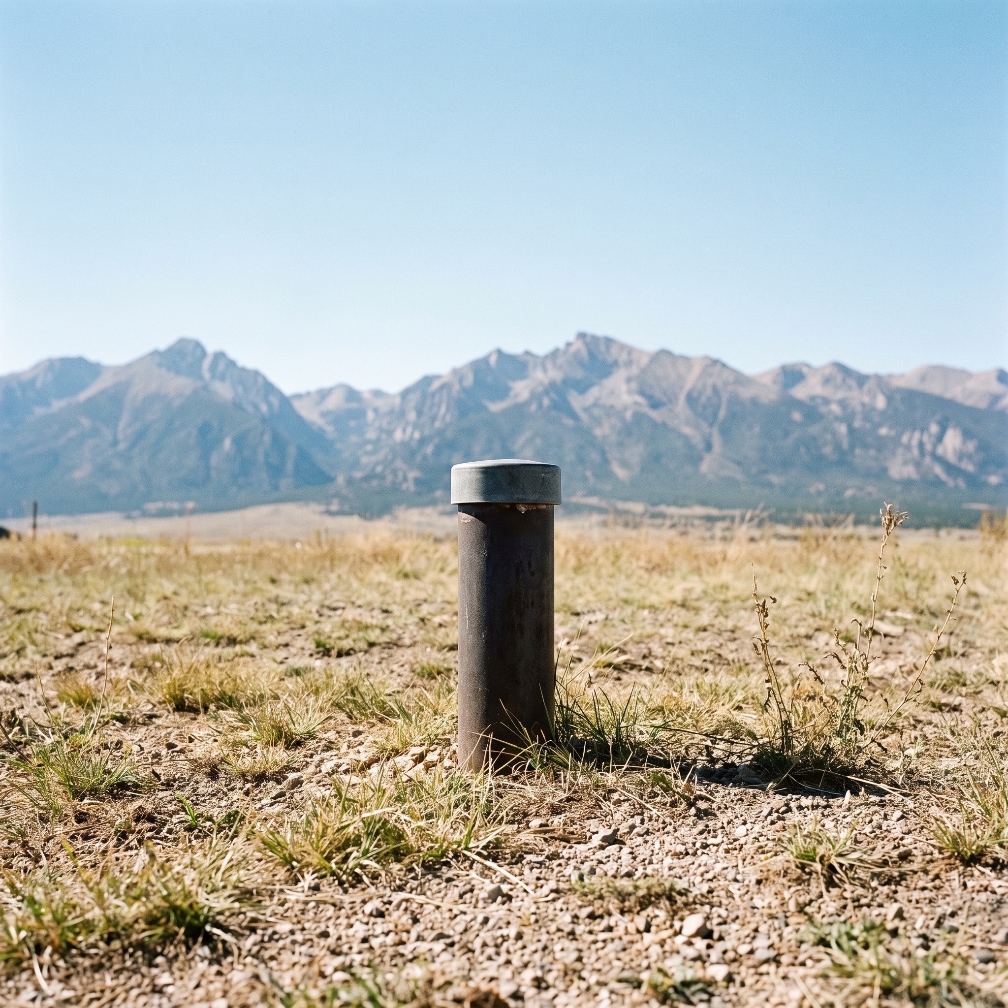 Well Water Treatment in Colorado Modern water wellhead in a rural Colorado yard with the Rocky Mountains in the background